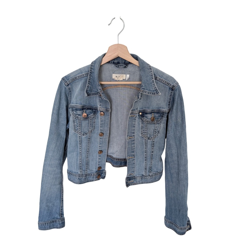 HM &JACKET Womens Light Wash Cropped Denim Trucker Jacket Size 8 Blue